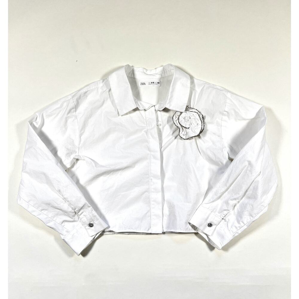 ZARA GIRLS COLLAR BUTTON DOWN WHITE TOP SIZE 9/10